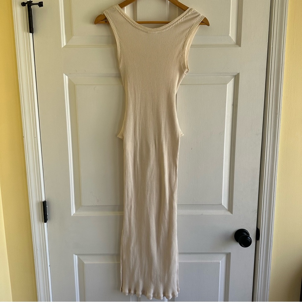 Rita Row Women’s Small Gabriela Ribbed Tie Belt Midi Dress Cream Minimalist — image 7 of 8